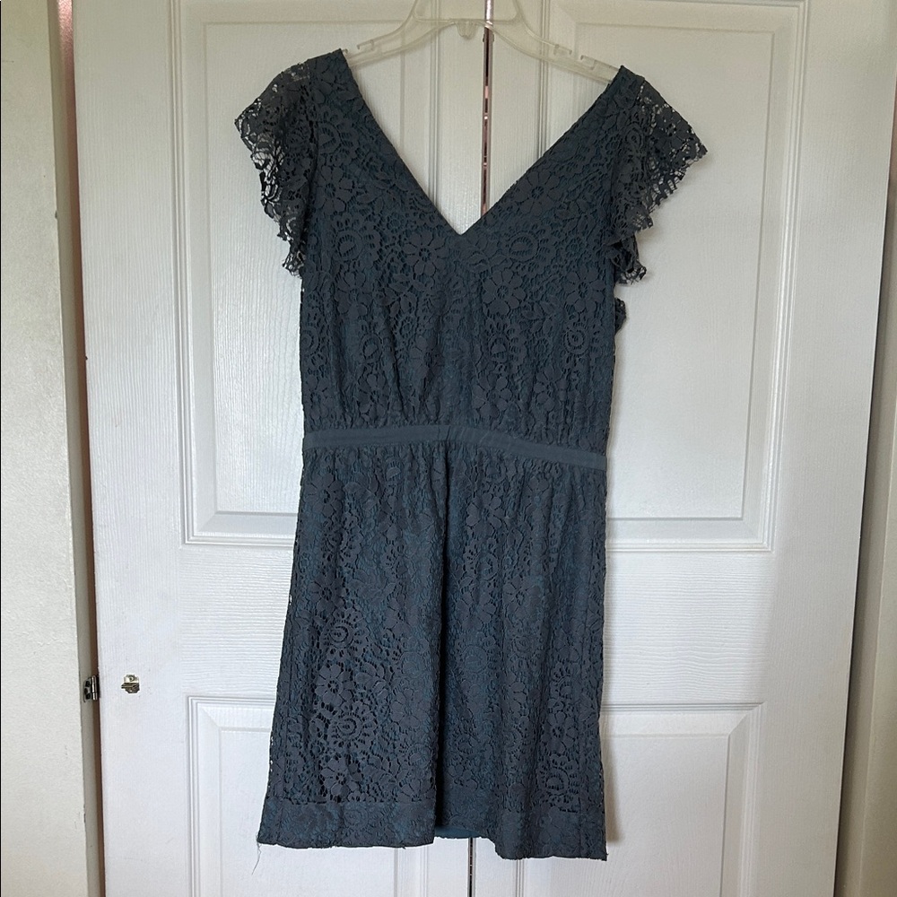 Madewell Lace Flutter Sleeve Mini Dress in Light Blue